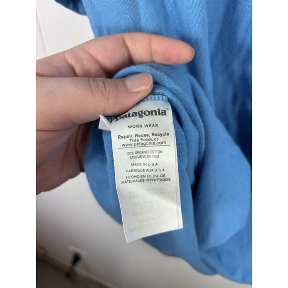 Patagonia Men's Regular Fit Logo Organic Cotton T-Shirt Blue XL Worn Wear Preppy - Picture 4 of 7